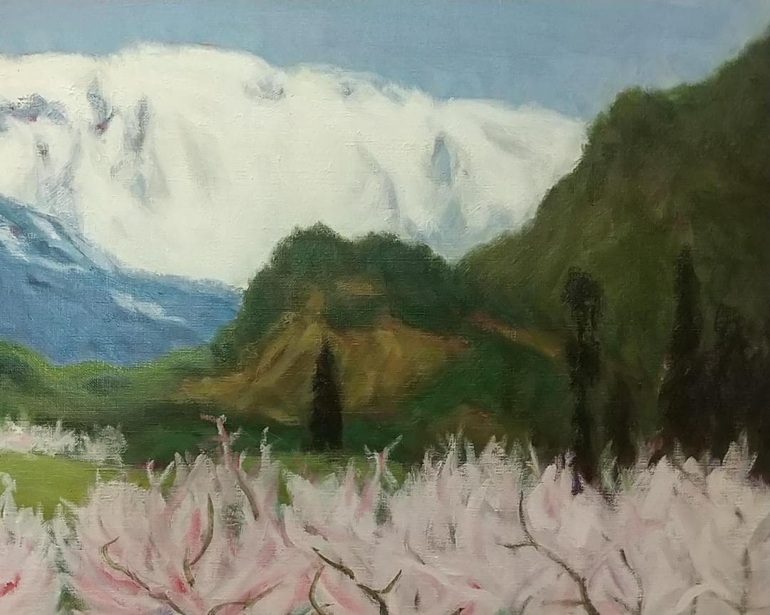 油絵 F15「早春」1984 油彩画 絵画