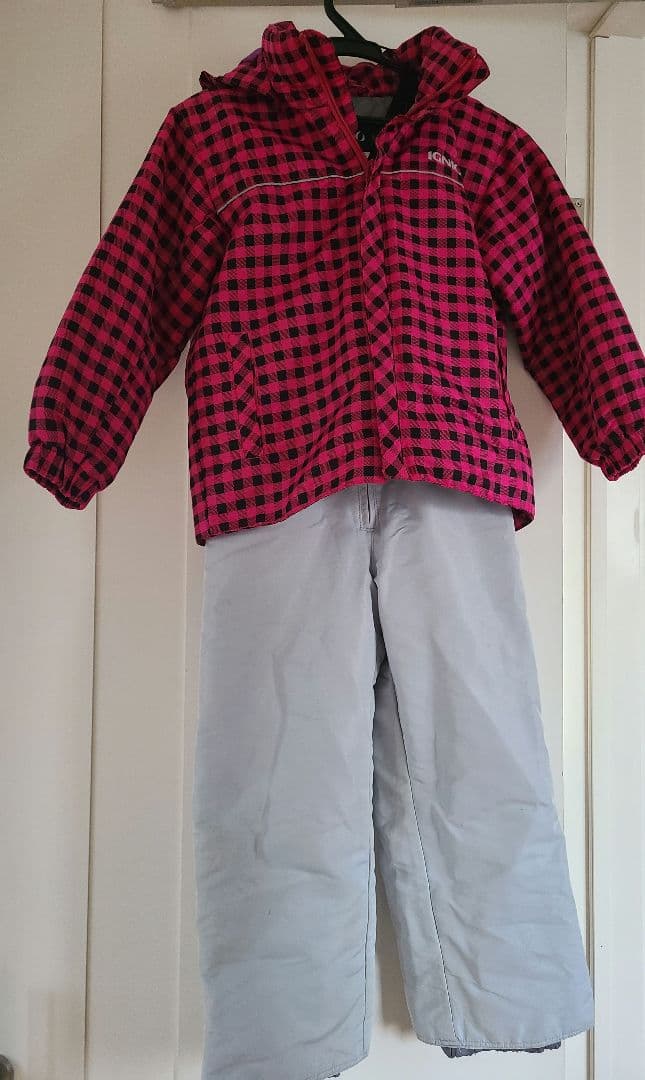 IGNIO 子ども用スキーウェア ピンク/黒チェック上下セット120cm2セット