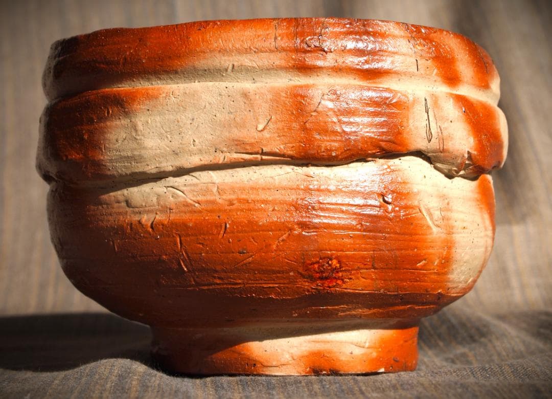 希少作★原田拾六★備前【緋襷】茶碗★共箱・布