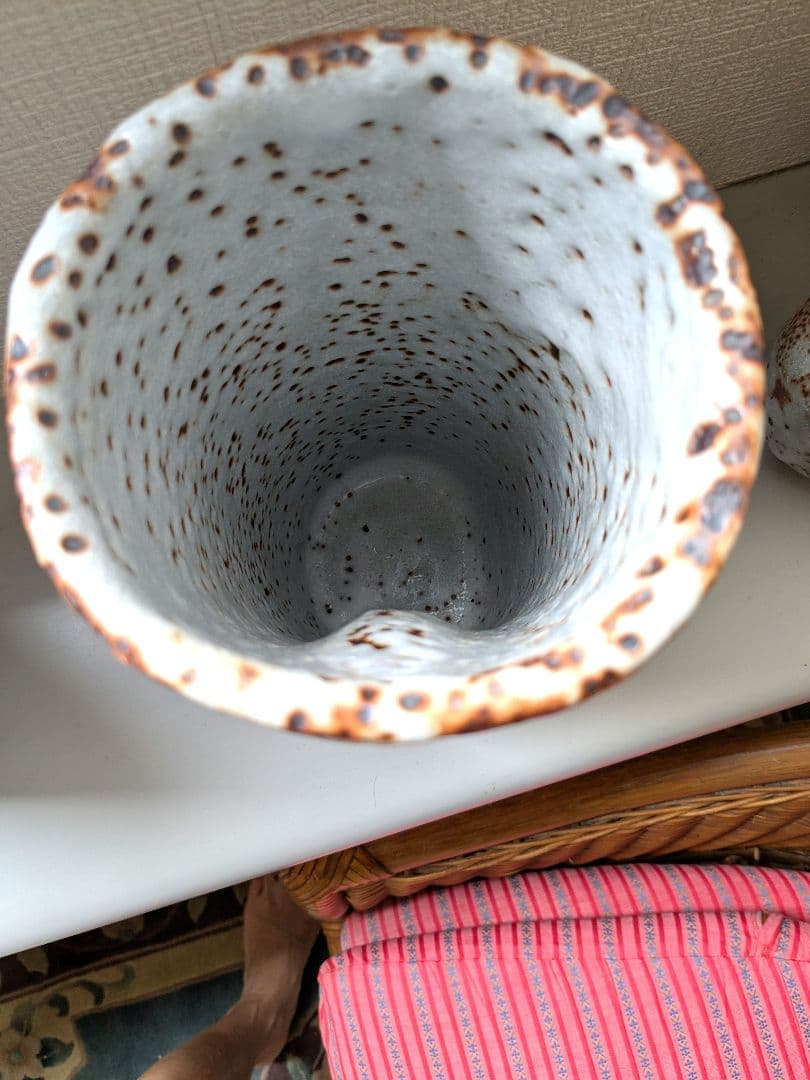 加藤春鼎 鼠志野　円筒花入　花器　花瓶 志野　大型　作家もの