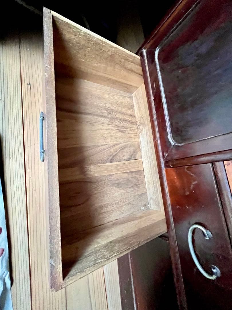 昭和レトロ 茶箪笥 水屋箪笥 ガラス戸収納棚 和家具 ヴィンテージ