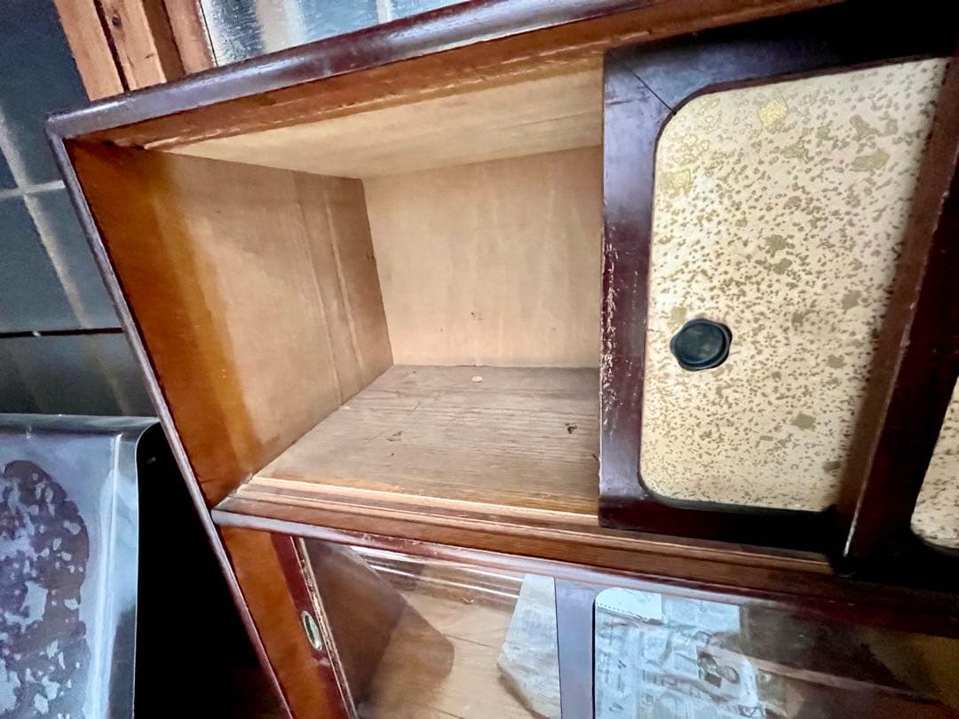 昭和レトロ 茶箪笥 水屋箪笥 ガラス戸収納棚 和家具 ヴィンテージ