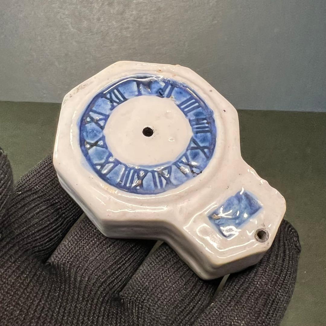 明治-大正期 八角形 時計文 水滴◎染付 書道具 古道具 時代物骨董◎古道具庵々