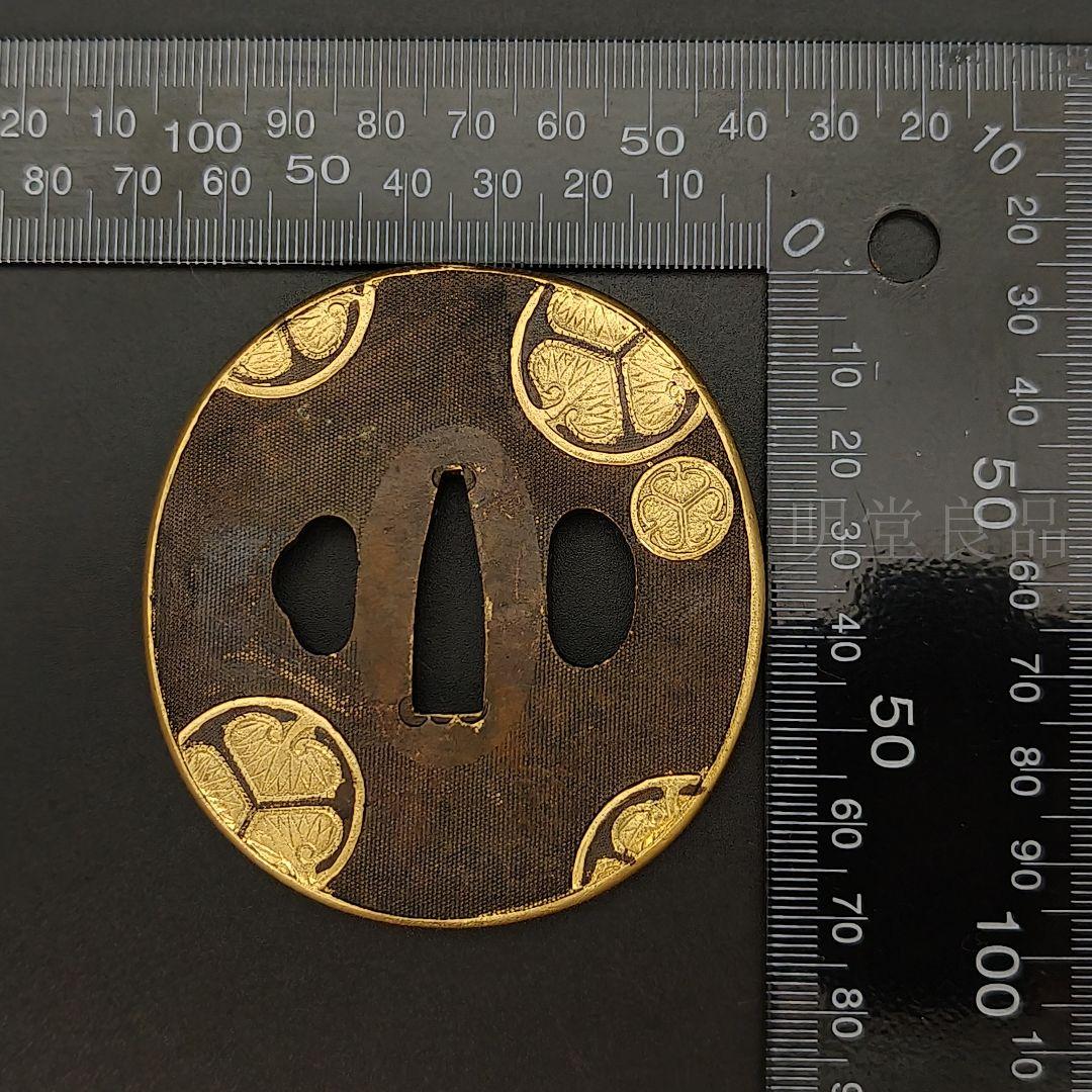日本刀装具　家紋の図　三つ葉葵　刀鍔　銅地　細工　絵金銀　鍔　刀剣美術　武道具