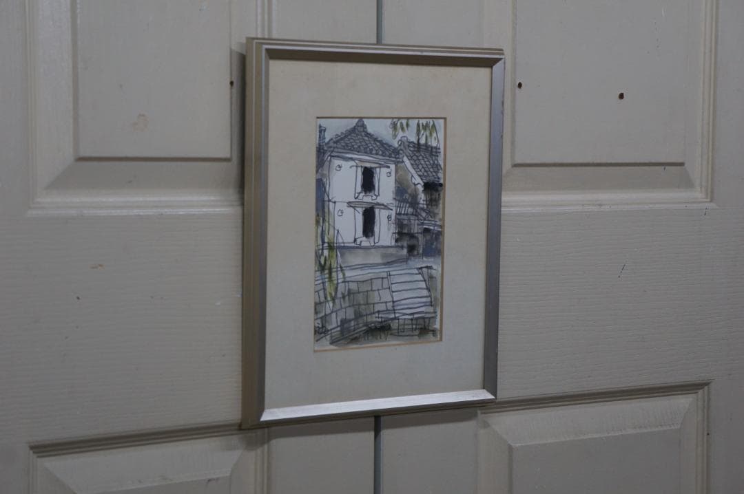 真作 柴田祐作 千葉佐原風景 風景画 自然画 水彩画 日展 額装 希少作品