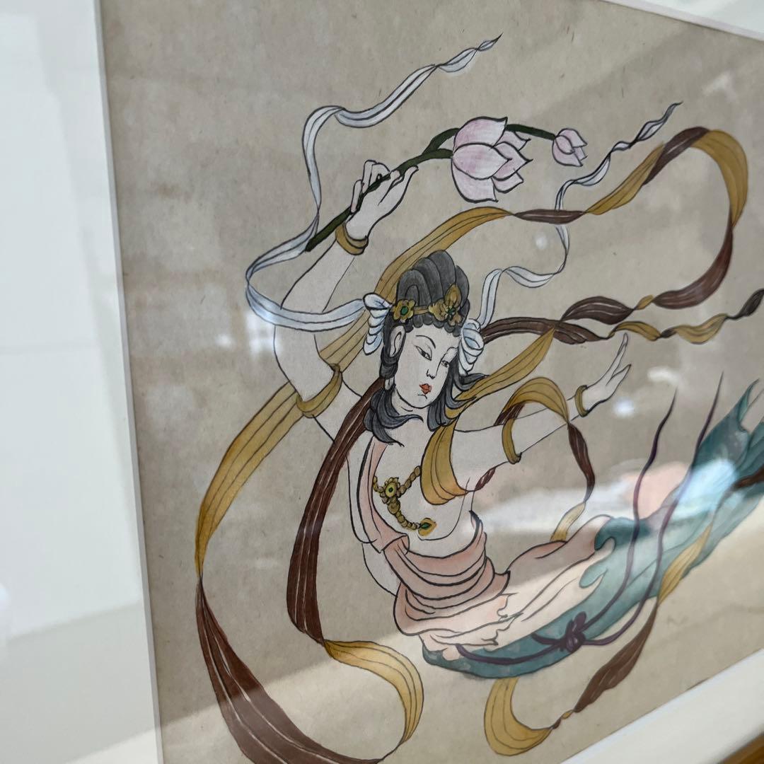 仏画 神話の美しい手書き絵画 額縁付き　壁掛け紐付きA3サイズ