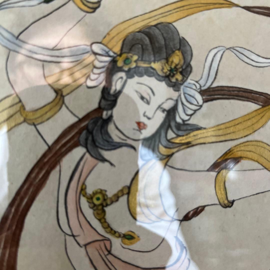 仏画 神話の美しい手書き絵画 額縁付き　壁掛け紐付きA3サイズ