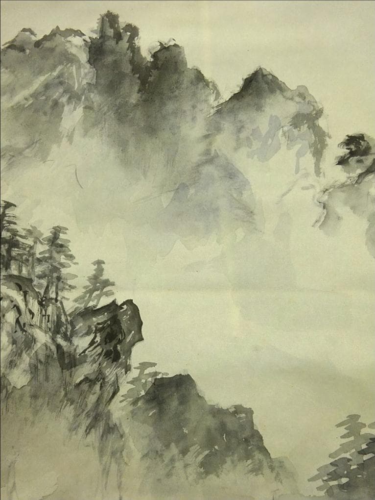 掛軸 増井富子『春景山水図』絹本 肉筆 共箱付 掛け軸 p053010