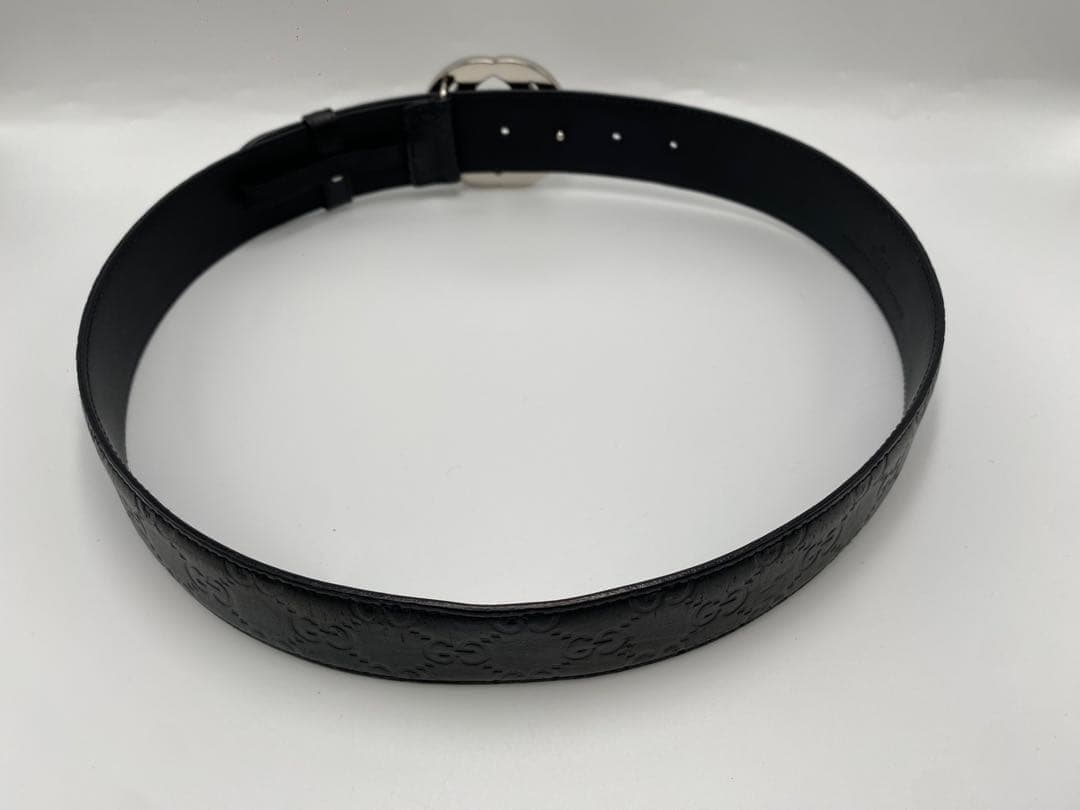 【極美品】GUCCI　インターロッキング シマ　GG　ベルト　ブラックレザー95