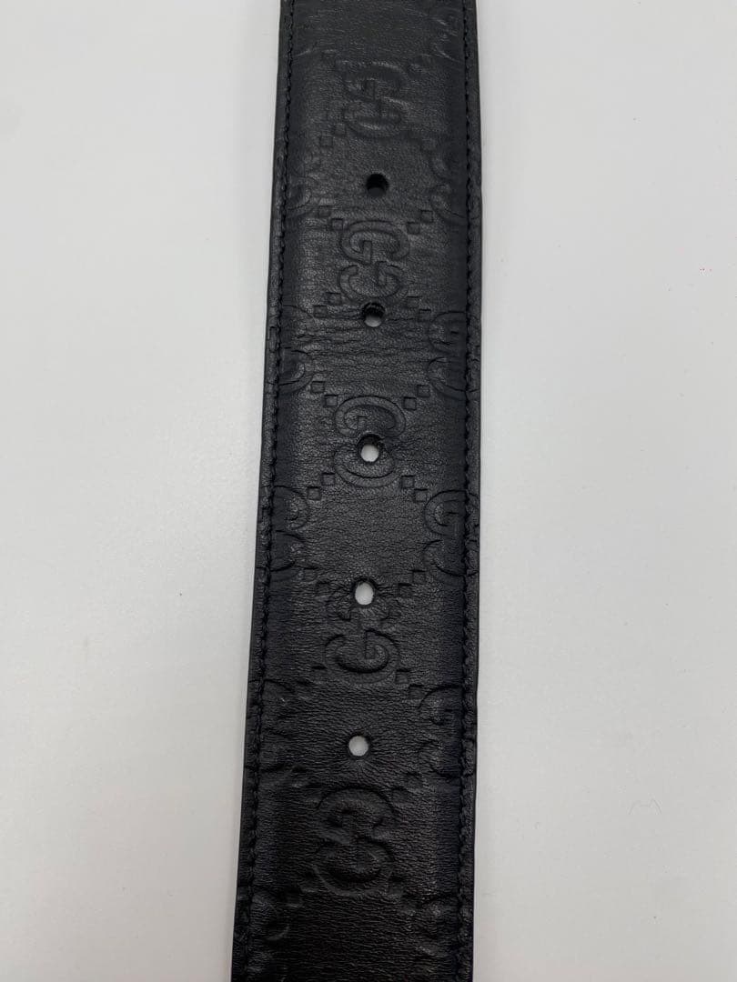 【極美品】GUCCI　インターロッキング シマ　GG　ベルト　ブラックレザー95
