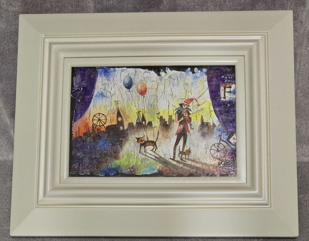 森正明 都市風景とバルーンの絵画　額縁付き