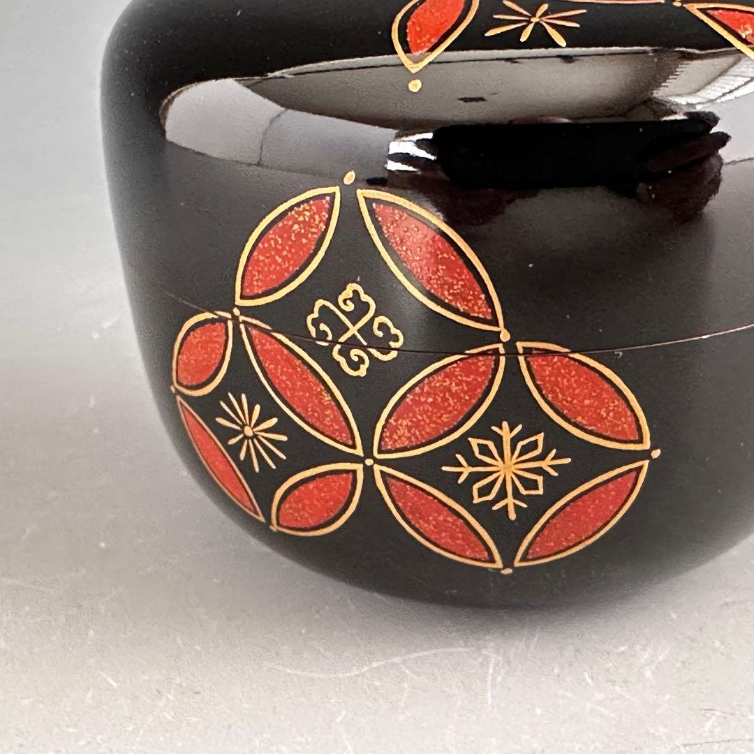 茶道具　四季七宝蒔絵　黒　平棗　岡本陽斎　共箱　漆芸　薄茶器　茶会　棚　茶箱