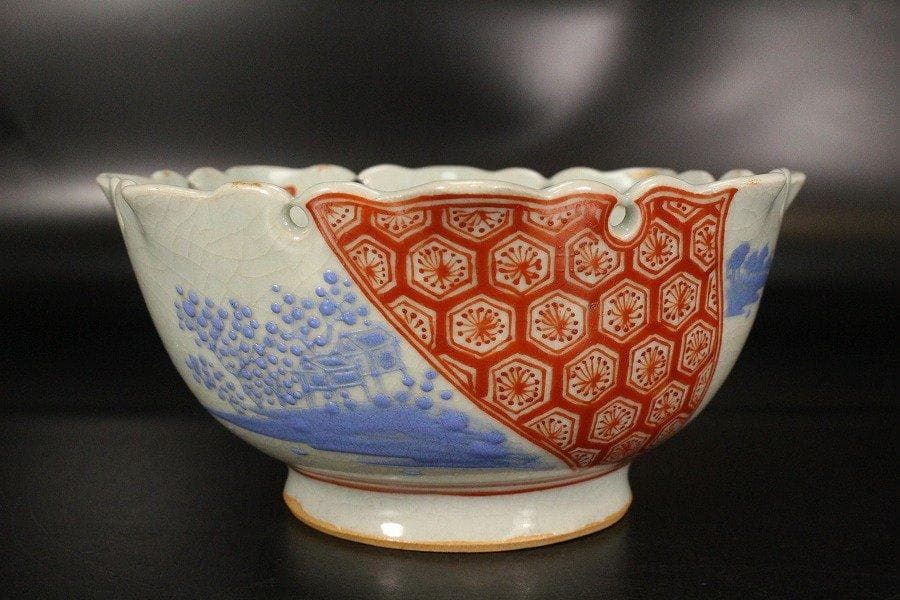 古萬古 赤絵 在印 落雁 鉢 菓子器 茶道具 旧家蔵出