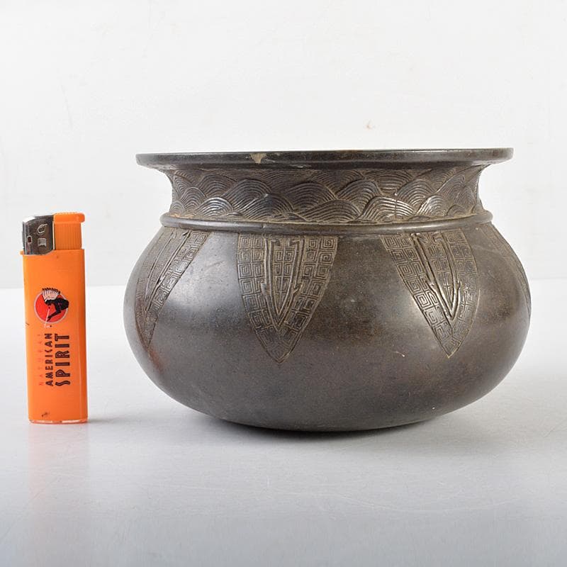 中国　古銅宣徳銅　饕餮文　建水　茶こぼし　M　R5895