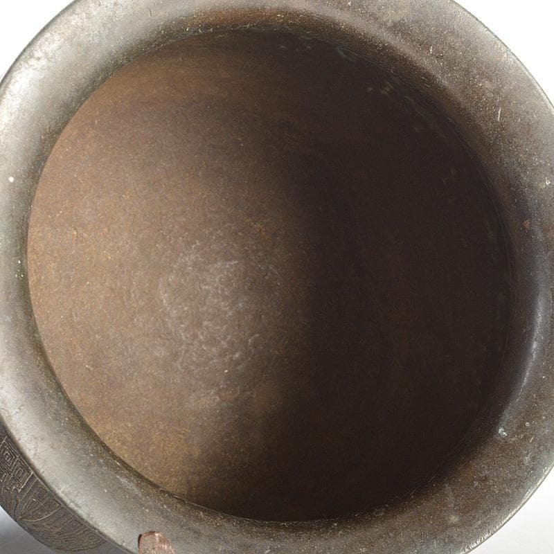 中国　古銅宣徳銅　饕餮文　建水　茶こぼし　M　R5895