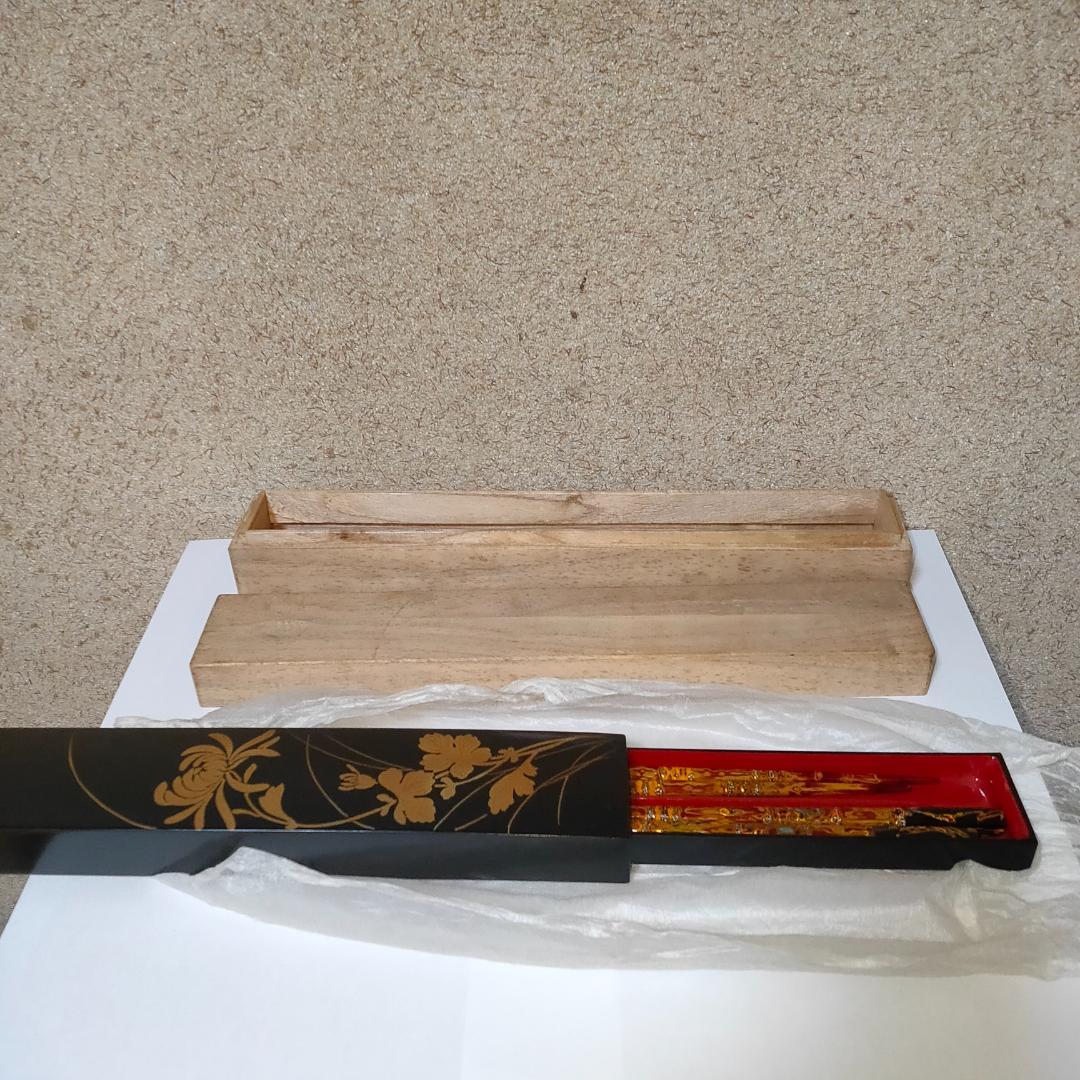 工芸　お箸　漆　伝統工芸 漆塗り 螺鈿 日本製 木製　箸箱　箸入れ　桐箱 骨董品