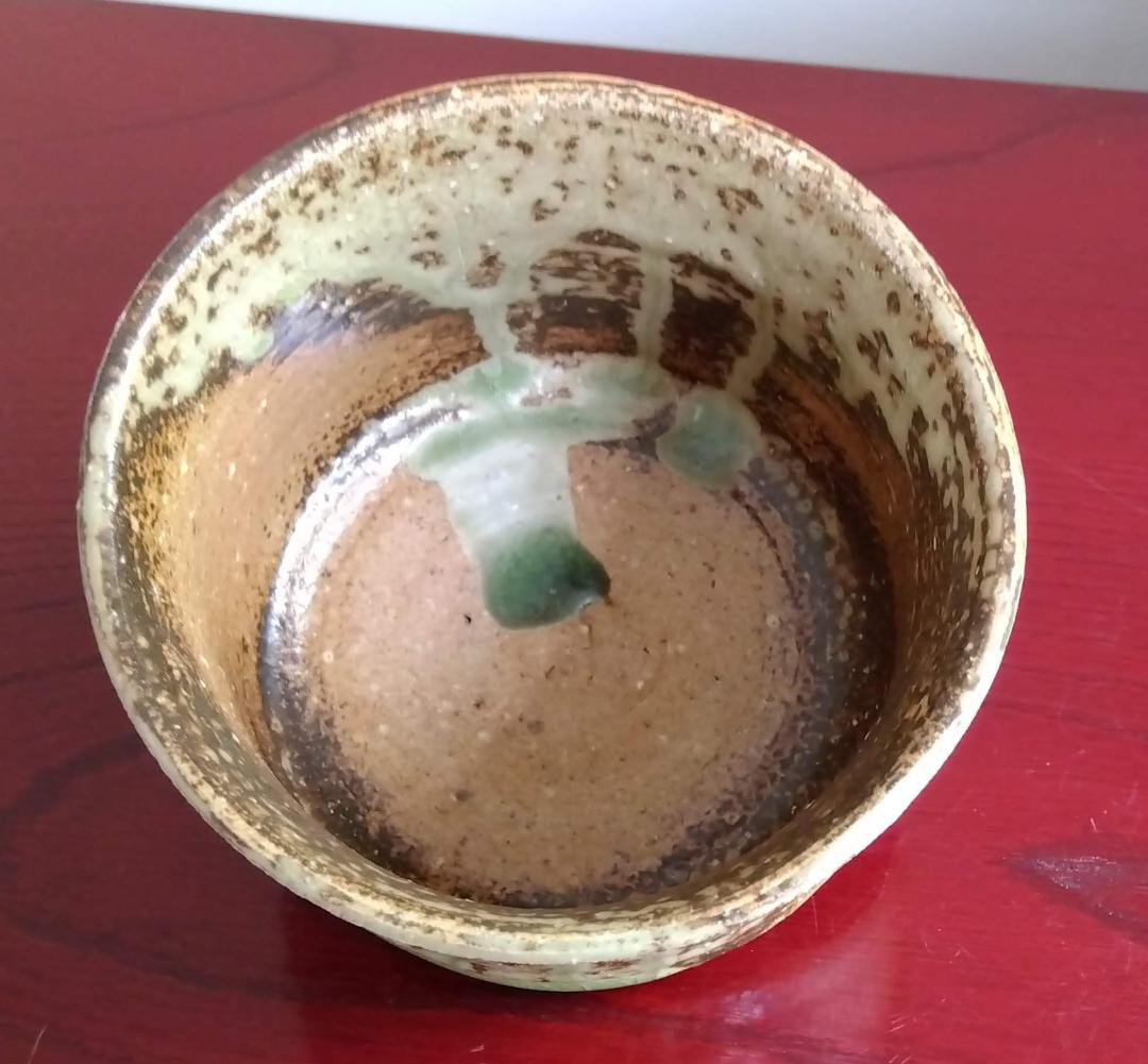 越前焼名工　桝田屋光生 自然灰釉ビードロ模様美還元窯変の究極美が迸る逸品 筒茶碗