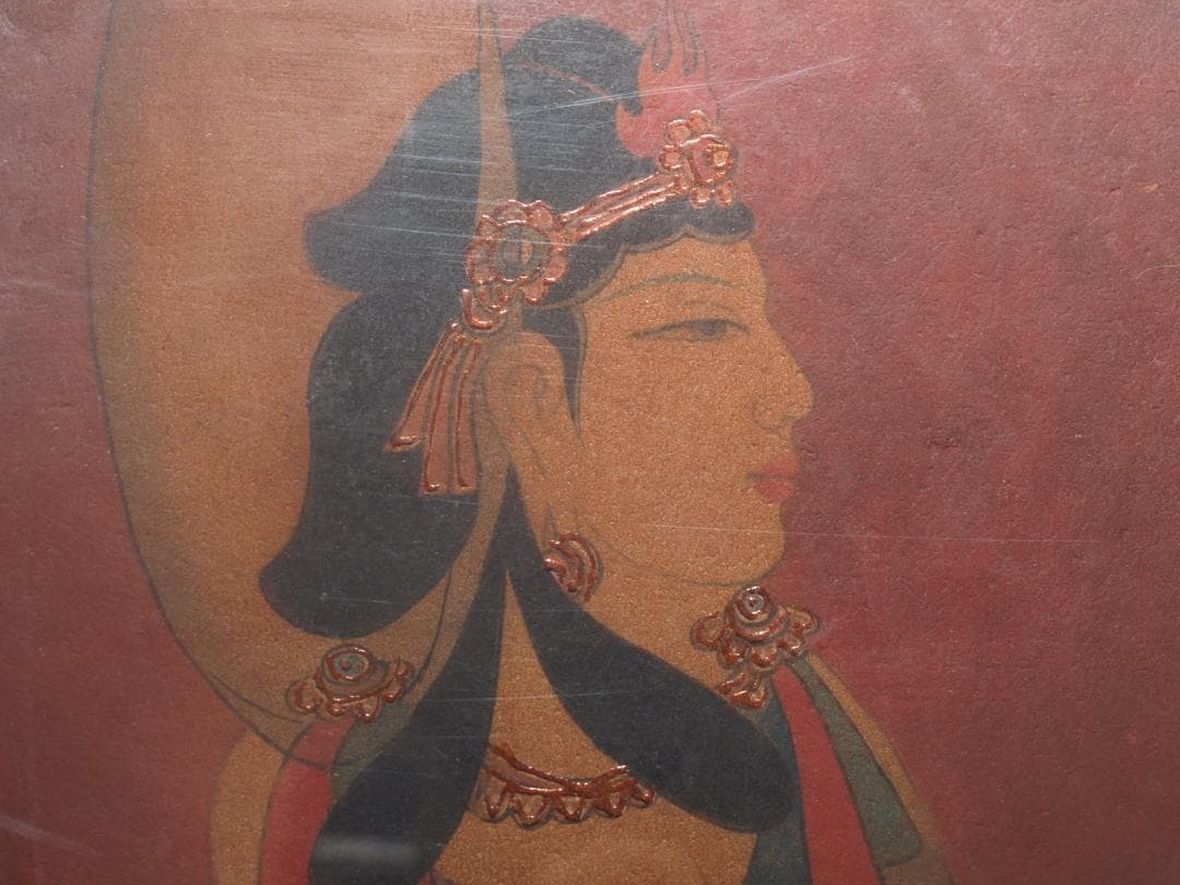 中国唐時代　敦煌莫高窟壁画 彩絵　人物像 発掘品 AK1734A7-2