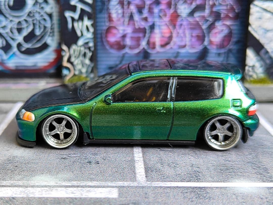 ホットウィールカスタム ホンダ シビック EG6 マジョーラ緑 ☆トミカ改造