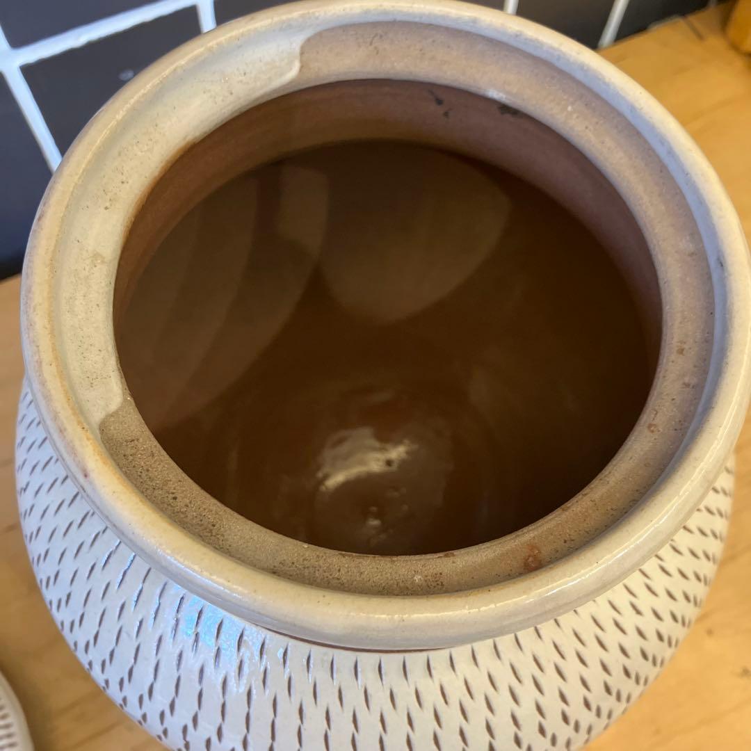 小代焼ふもと窯　井上泰秋作！壺蓋付き飛び鉋【民藝ビンテージ】小鹿田焼（おんたやき