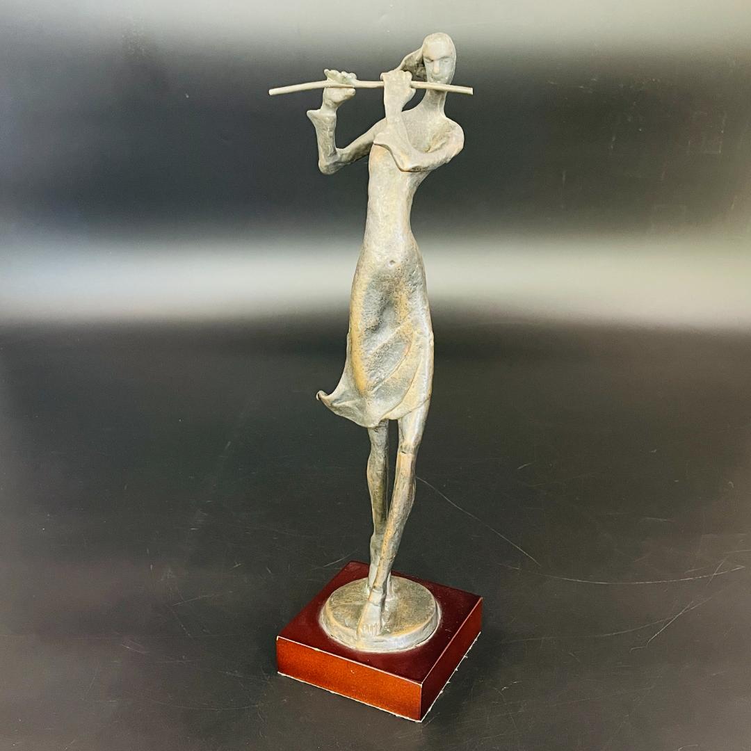 ブロンズ彫刻 フルートを吹く女性像 銅製 ミッドセンチュリーモダン R8SB28