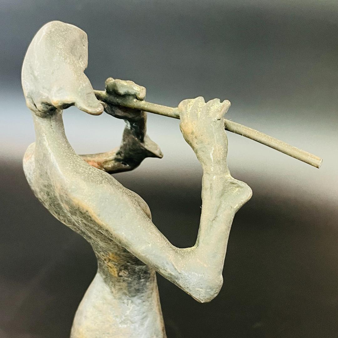 ブロンズ彫刻 フルートを吹く女性像 銅製 ミッドセンチュリーモダン R8SB28