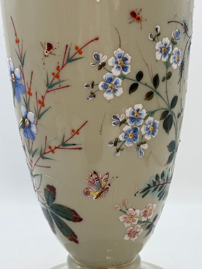 フランス　エナメル彩　花卉紋ガラス瓶　高さ50cm アンティーク送料込み0121