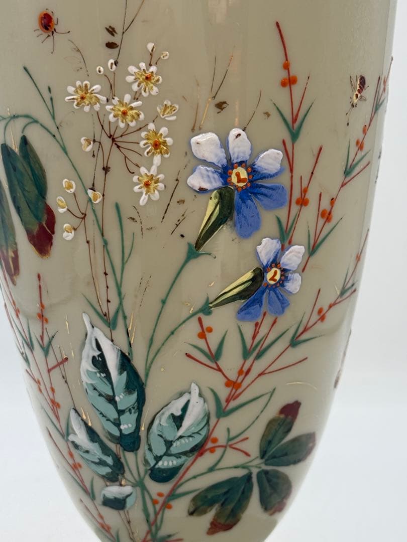 フランス　エナメル彩　花卉紋ガラス瓶　高さ50cm アンティーク送料込み0121