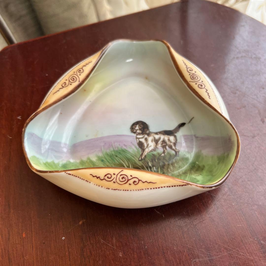 最終処分オールドノリタケレアな形のアッシュトレイ犬とお花M Japan1921〜