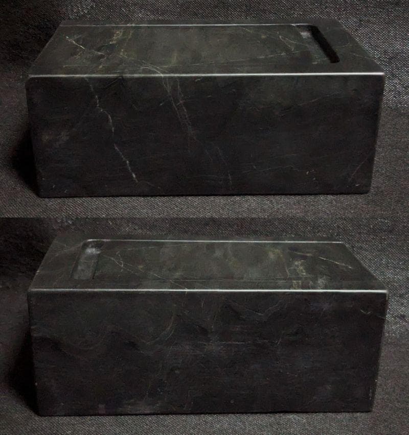 【歙州太史硯】◆水波紋・眉子紋・銀線・銀華紋の蒼黒美石◆約八吋◆唐木箱◆龍尾山