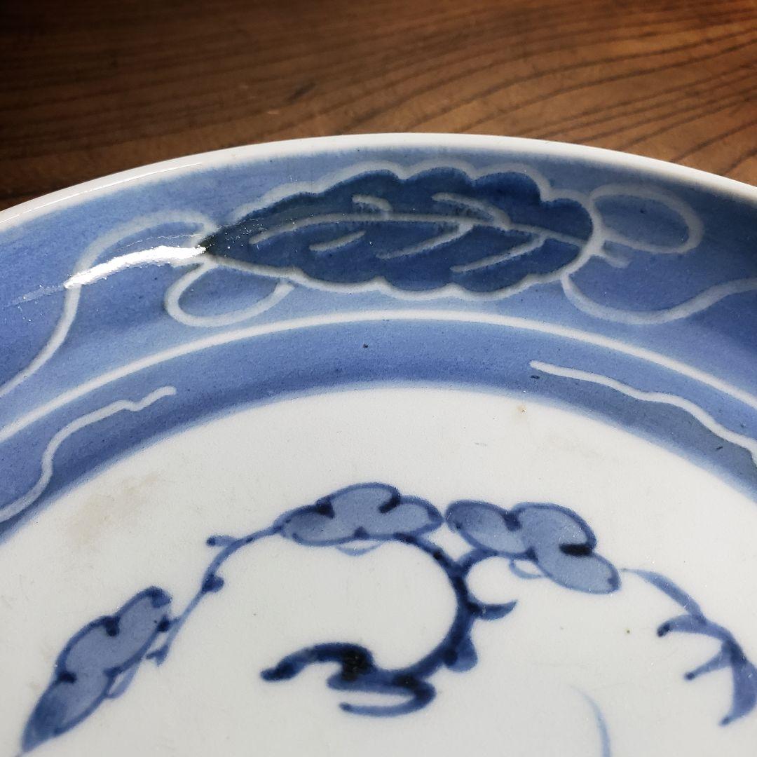 皿　古伊万里　染付　松竹梅　宝尽し　巻物　江戸　唐草