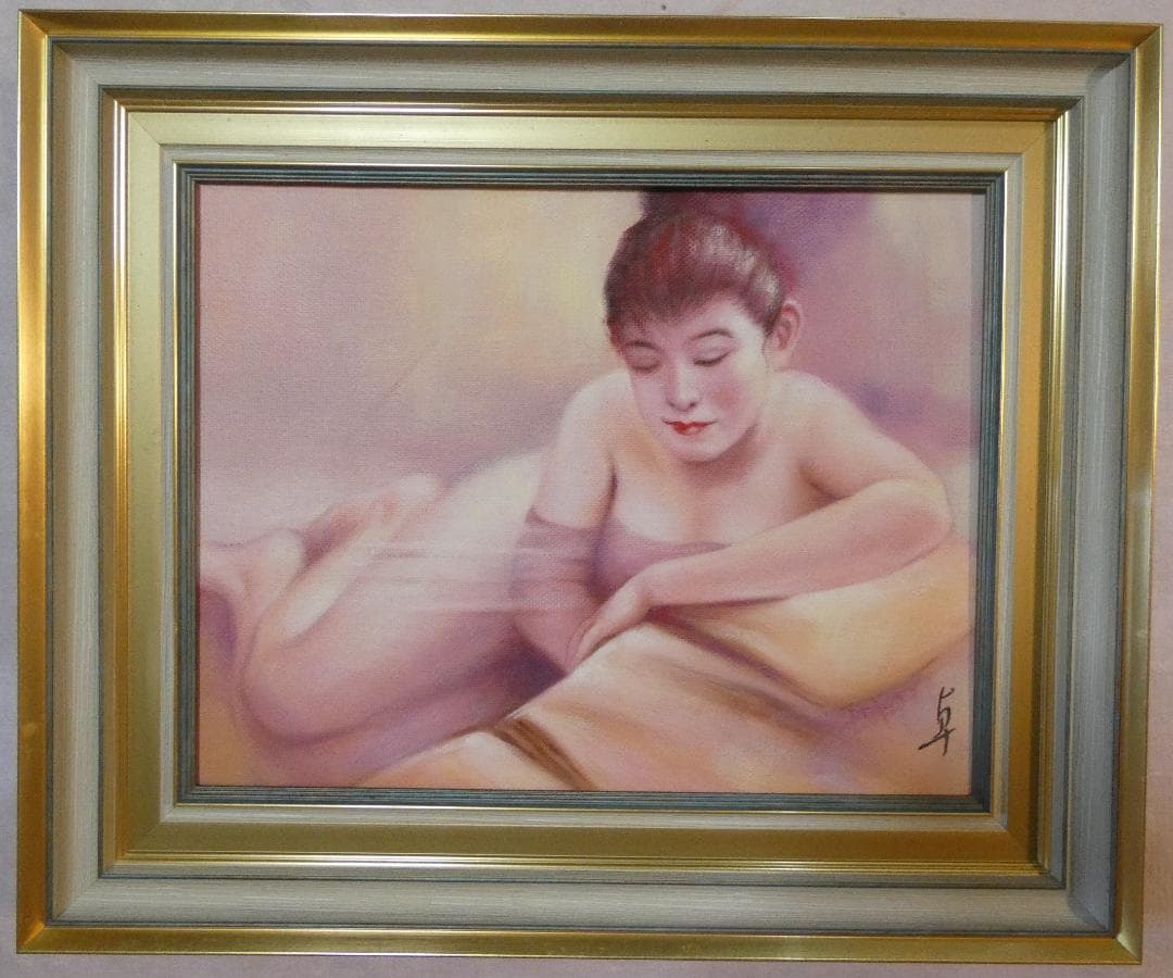 油絵　額付き　高坂卓至　 F6 【　裸婦　】手描き