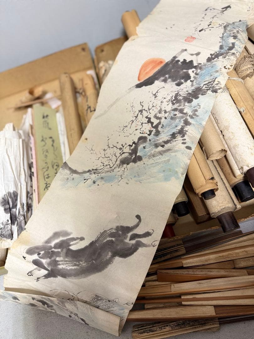 W 和歌山県 画家作品 掛軸 扇子 めくり短冊等まとめて（掛軸20本）