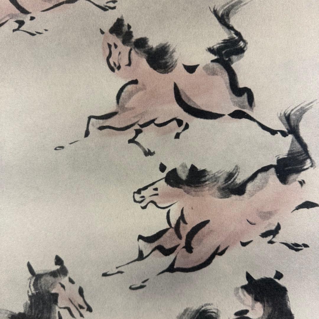 K7 秀峰 「九頭馬図」 掛軸 日本画 絹本 縁起物 共箱