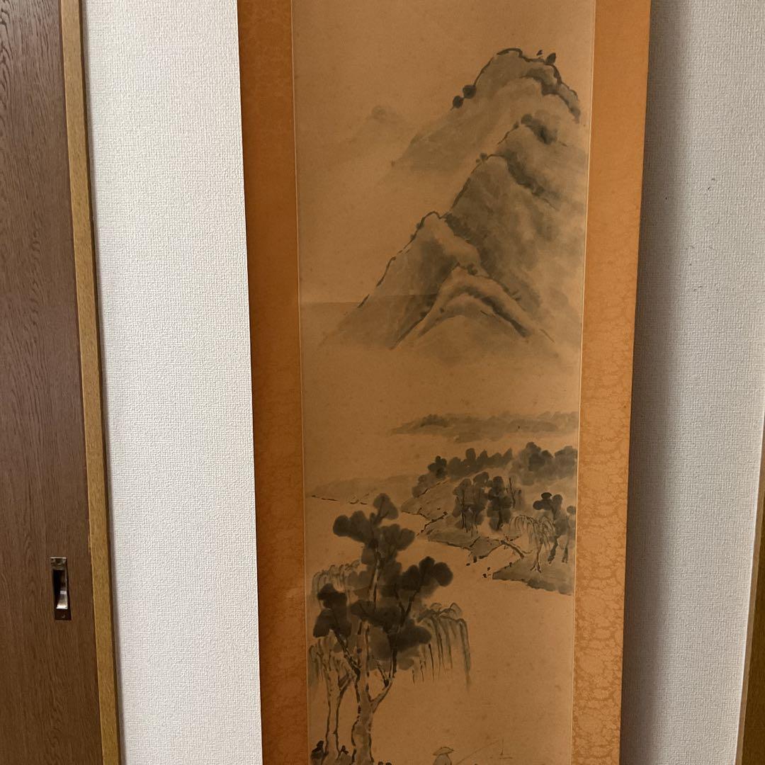 絹本水墨山水図 【南画】 八十八翁の在名 落款印譜在 作者不詳