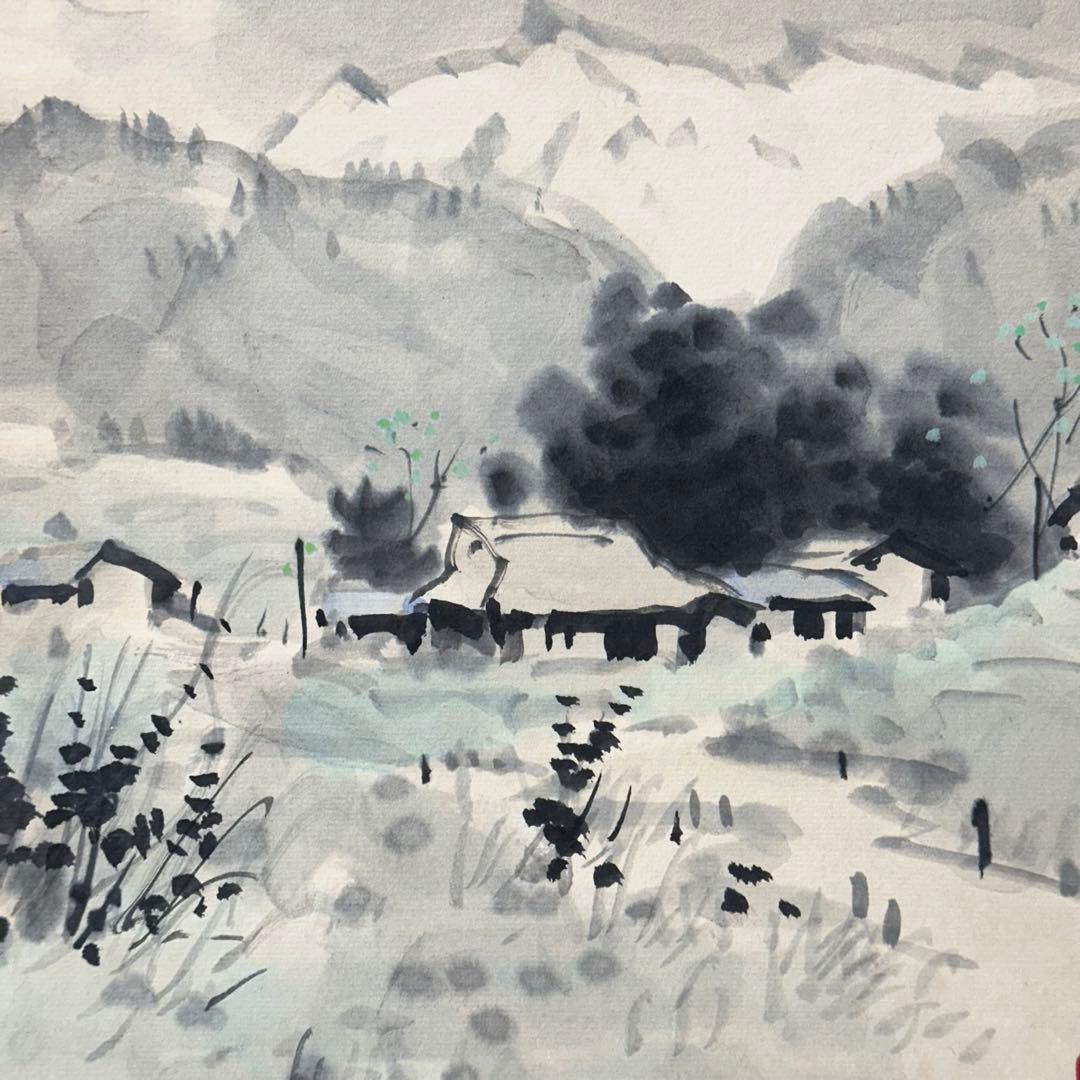 ★2404  鈴木繁男 志げを 直筆 水墨画 色紙 1981年 当時物