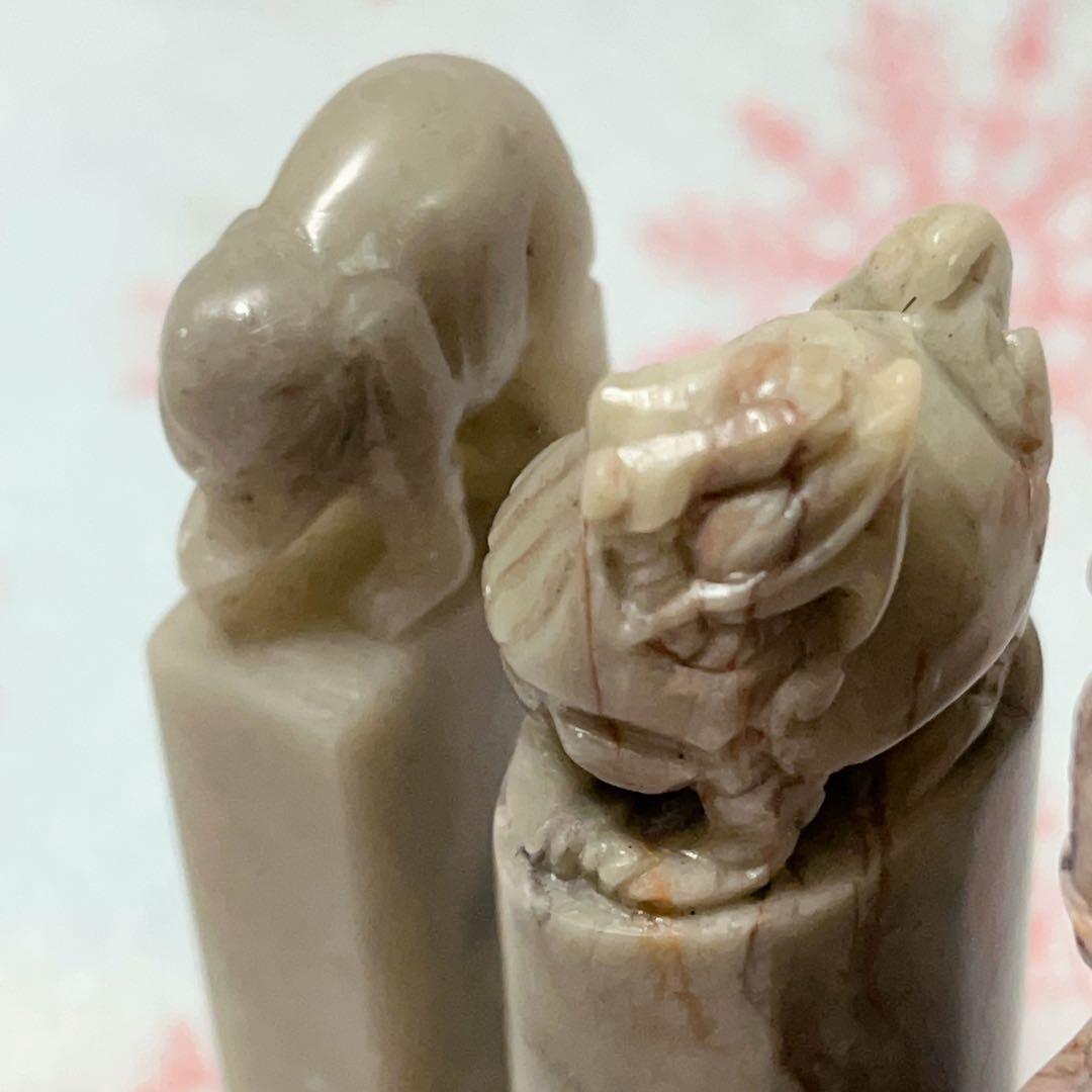 寿山石　印鑑　田黄石　獅子彫刻　置物　印材　印章　中国掛軸　篆刻