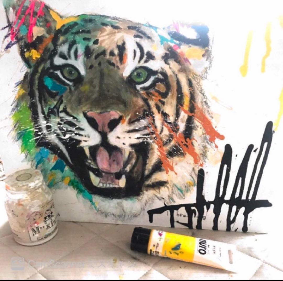 【あるがままに】虎　トラ　アクリル画　ポップアート　キャンバスF6号　BAEZ3