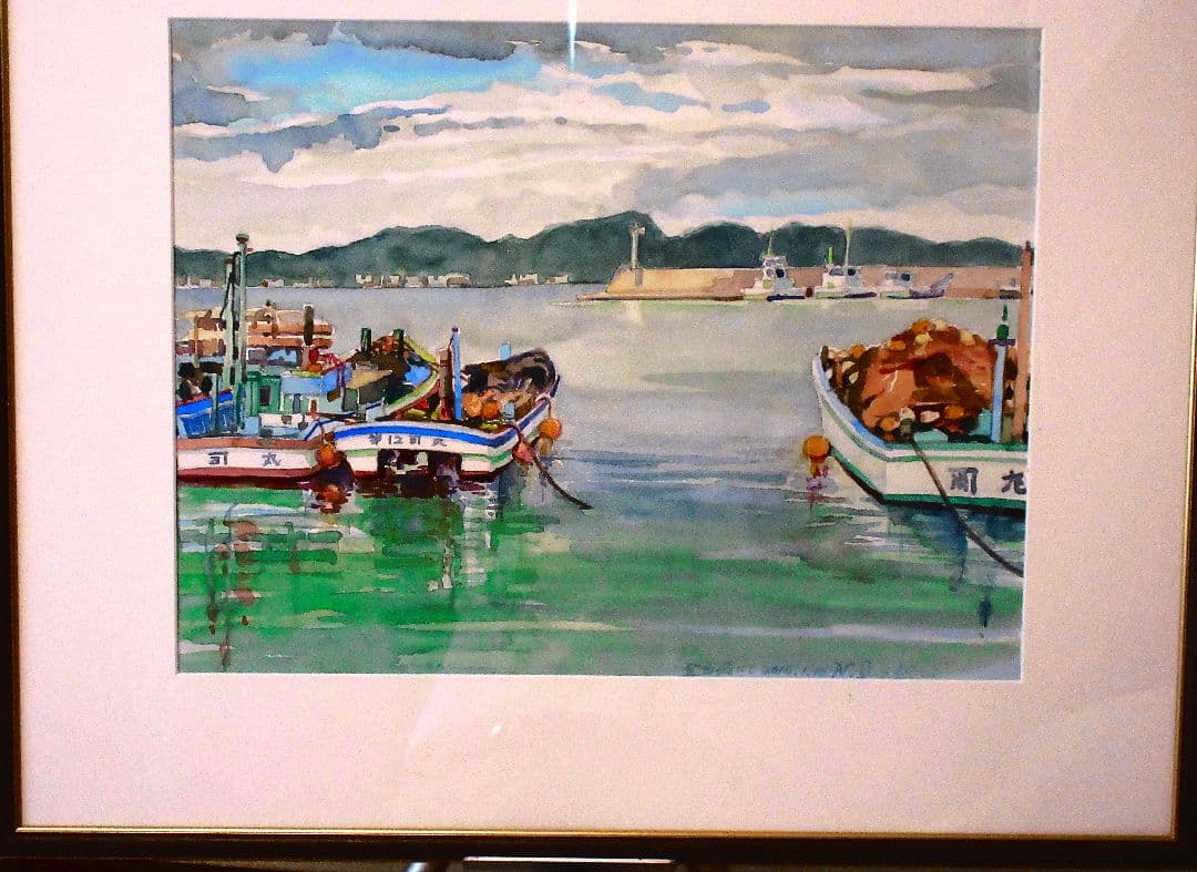 係留船 水彩画 原画 F６号