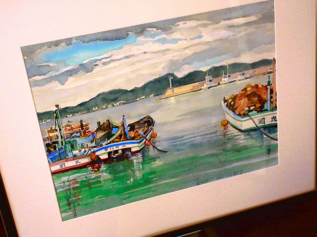 係留船 水彩画 原画 F６号