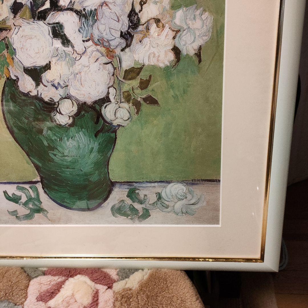 【９月特価】額入り絵画　ゴッホ「花瓶のバラ」大きな作品　名画　額縁　美術館で購入