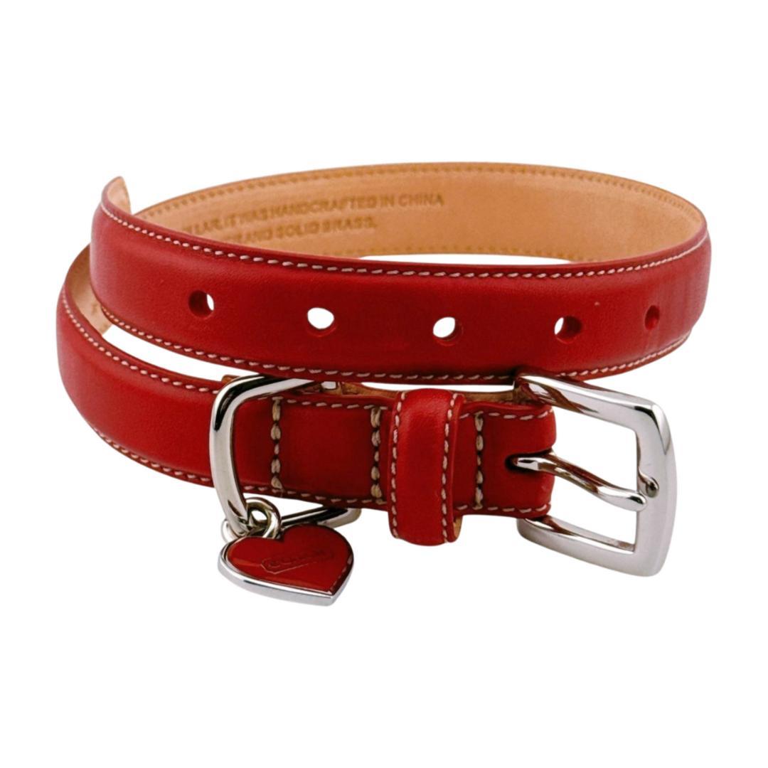 コーチ ドッグカラー レザー ハート型チャーム 犬用首輪 Mサイズ レッド系