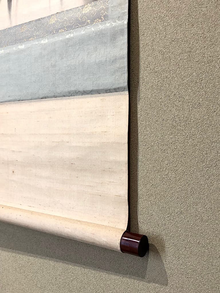 掛軸　加納鉄哉 賛「山色空濛・・」・大野呑州 山水画　絹本　箱合。