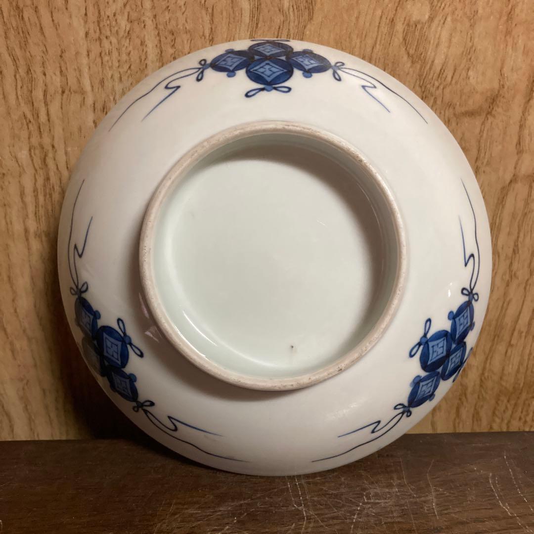 鍋島焼　古鍋島　染付　五寸皿　菊花七宝文　五客揃