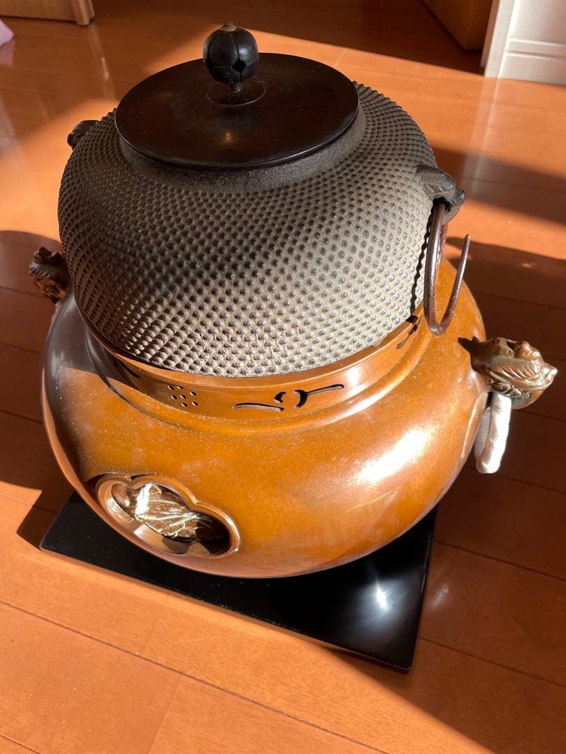 風炉 茶釜 唐銅鬼面風炉釜 敷板 底瓦 茶道具 お点前道具