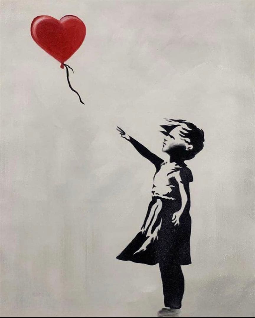 肉筆☆油絵☆F20号『赤い風船に手を伸ばす少女』左Banksy/模写