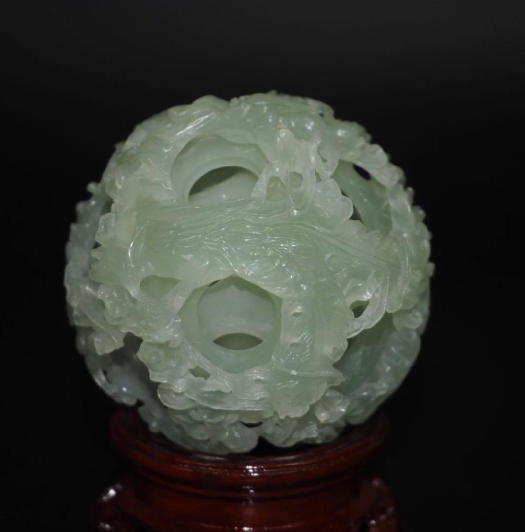 送料無料　砡　龍鳳彫刻　細密透彫り天球　7層 　珍品置物　中国古玩