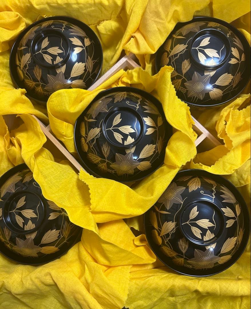 能登輪島塗 吸い物椀 鉄線 金彩蒔絵 前田定治郎　お椀 蓋付 汁椀　未使用希少品