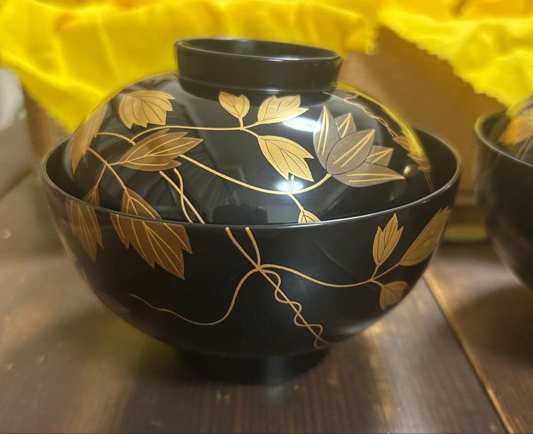 能登輪島塗 吸い物椀 鉄線 金彩蒔絵 前田定治郎　お椀 蓋付 汁椀　未使用希少品