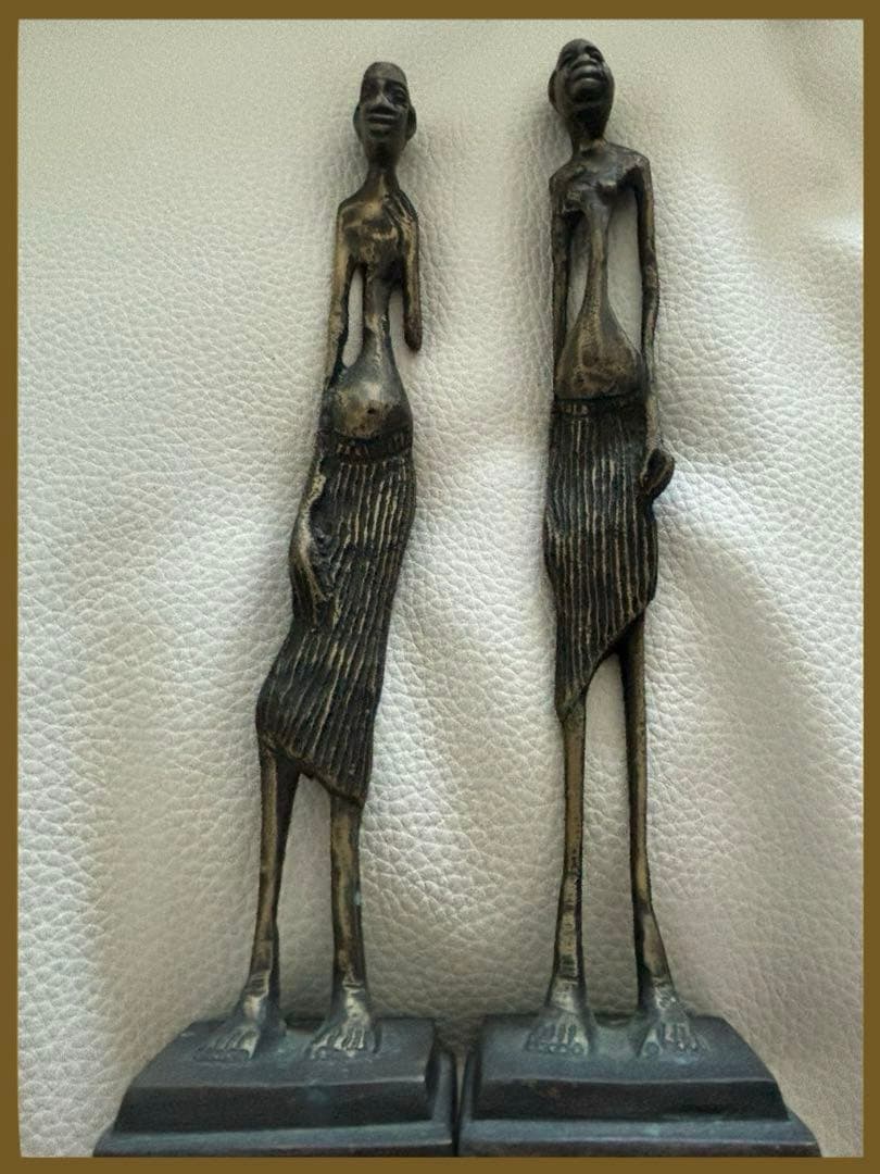 アフリカ部族金属彫刻像／アンティーク品　真鍮オブジェ